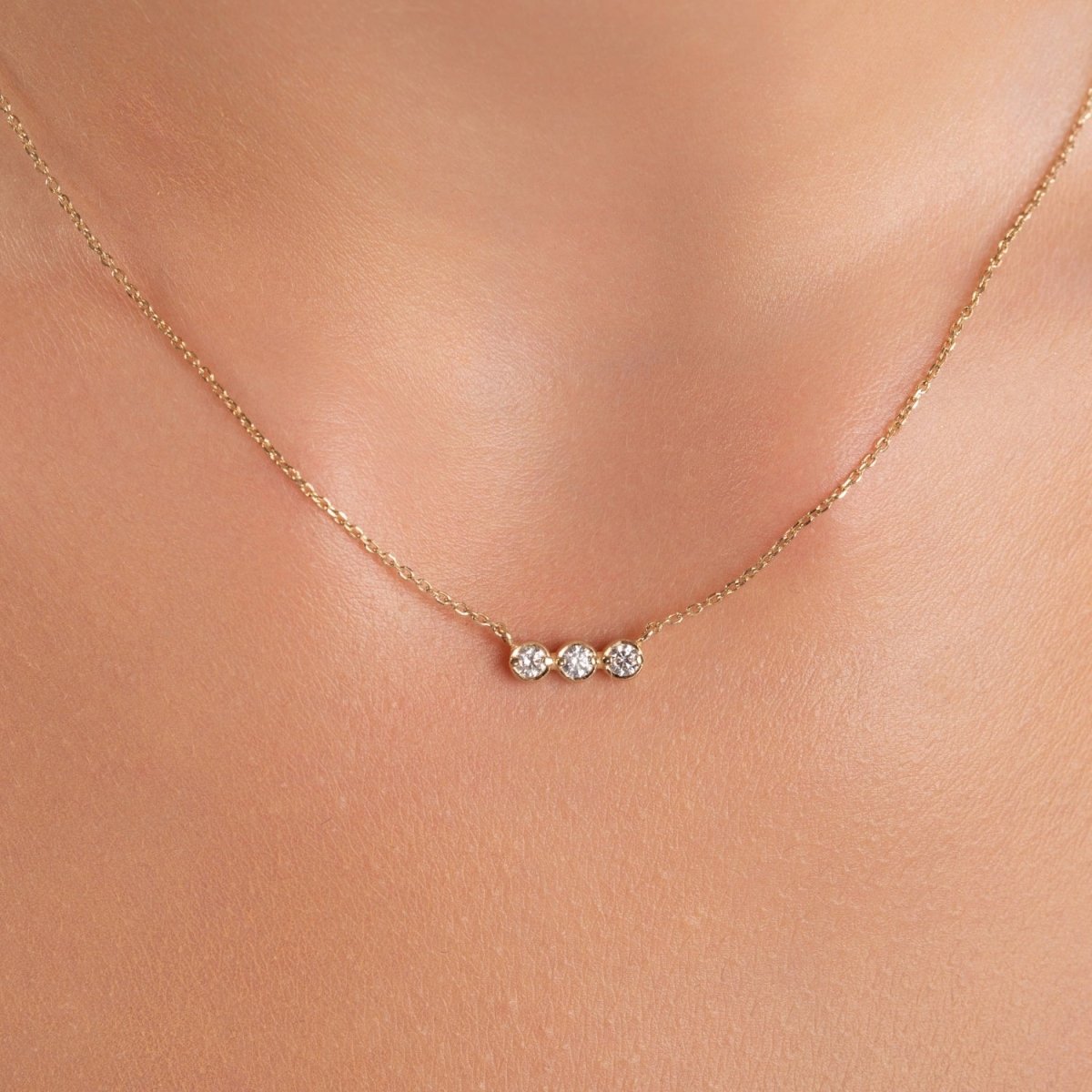 Three Diamond Bezel Necklace 0.15 CTW