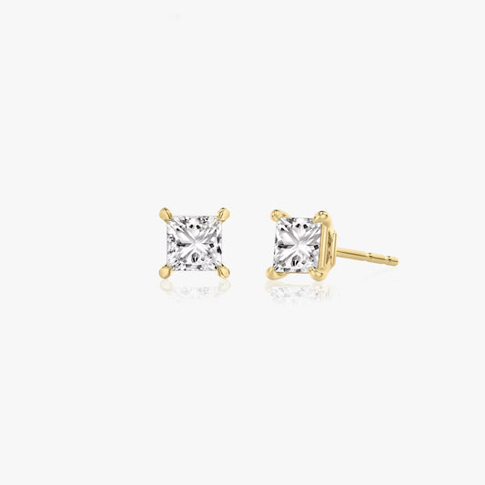 Solitaire Princess Diamond Earring in Four Prong Setting