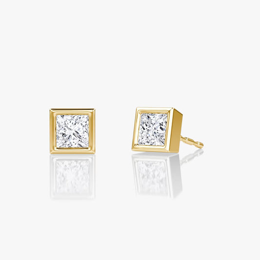 Solitaire Princess Diamond Earring in Bezel Setting