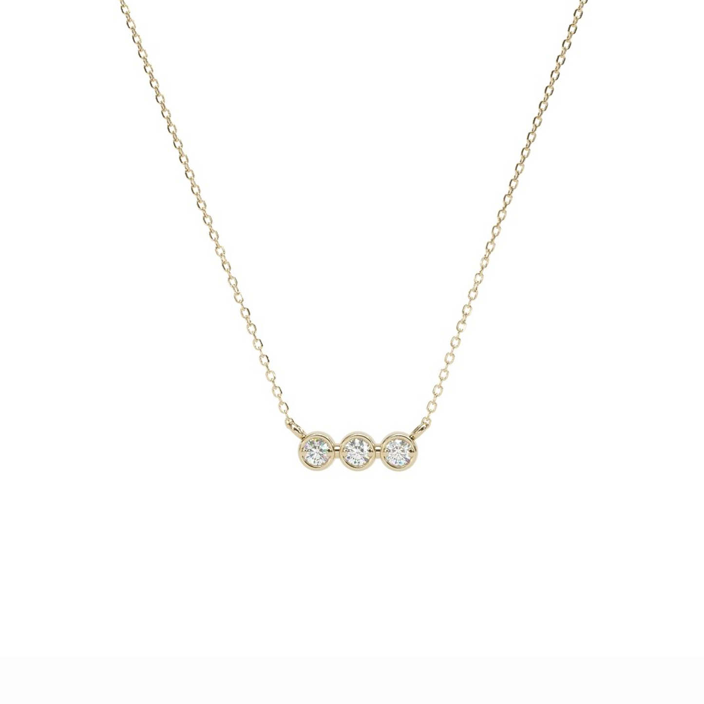 Three Diamond Bezel Necklace 0.15 CTW