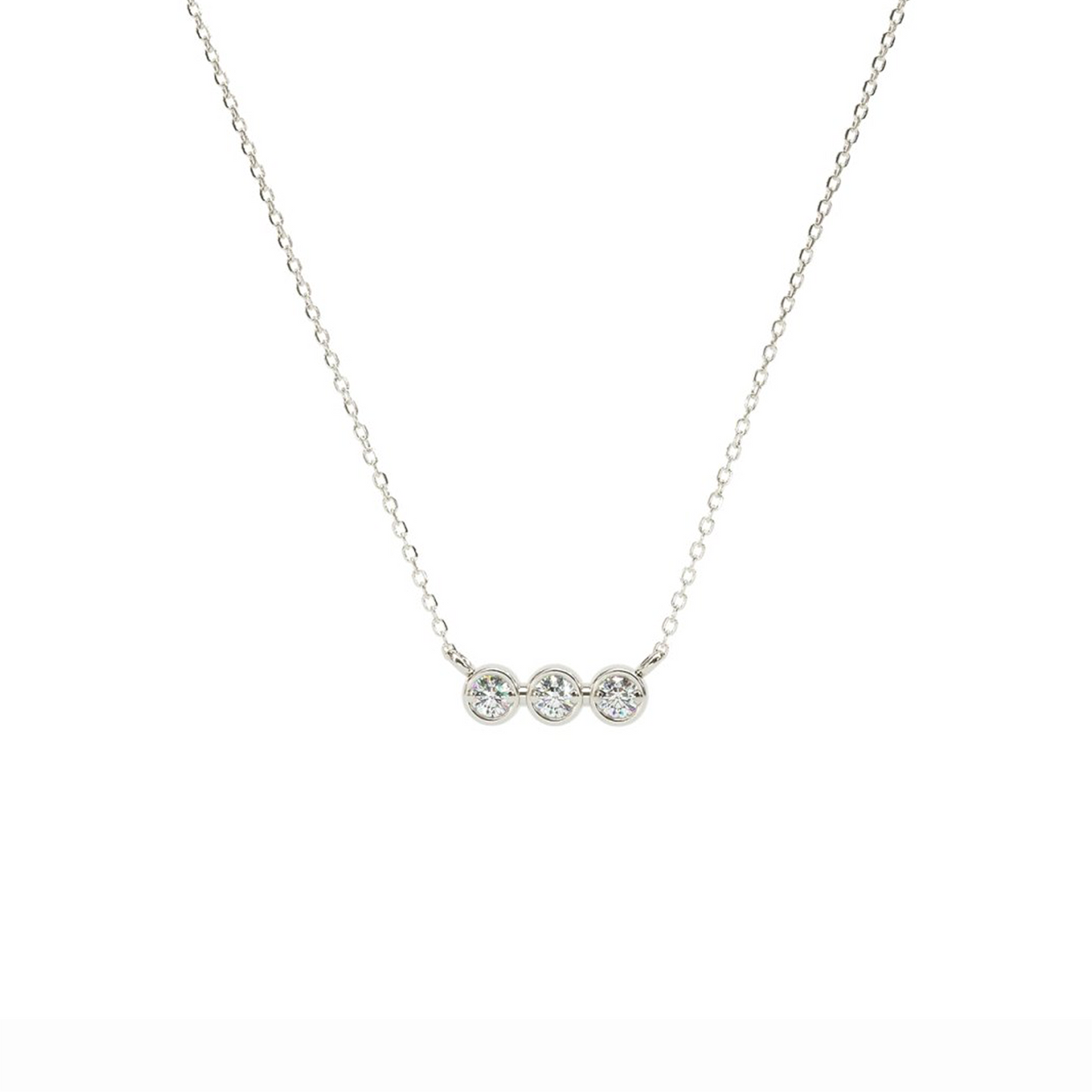 Three Diamond Bezel Necklace 0.15 CTW