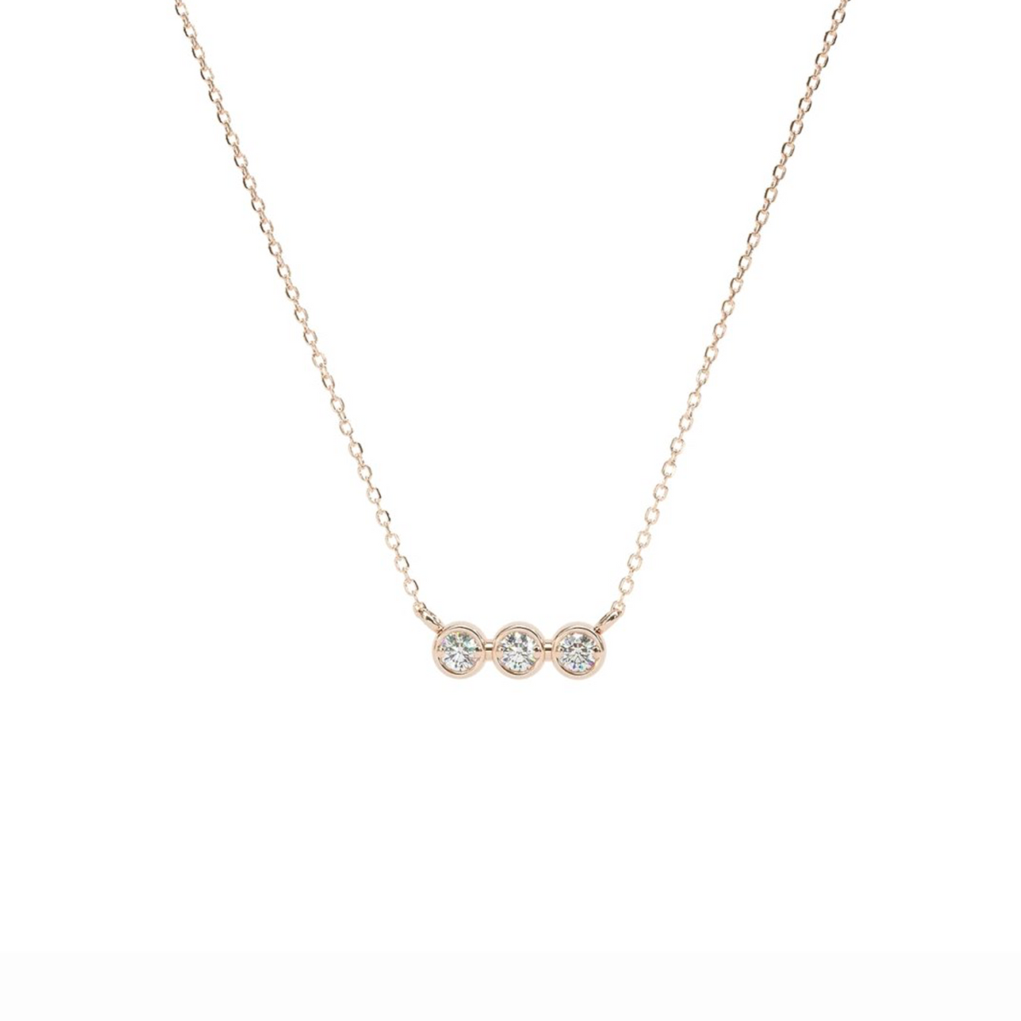 Three Diamond Bezel Necklace 0.15 CTW